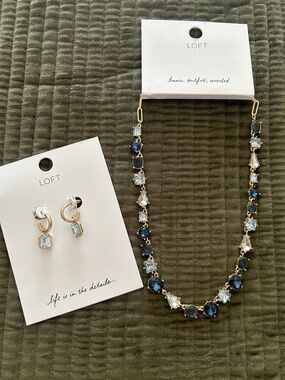 LOFT Gold-Tone Necklace and Earring Set with Navy Blue and Clear Stones
